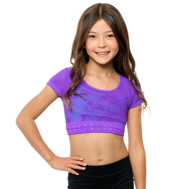 Girl's (8-14) Short Sleeve Cropped Mesh Top