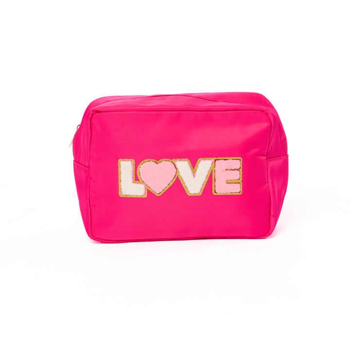 Nylon Pouches with LOVE & XOXO Glitter Chenille Patches