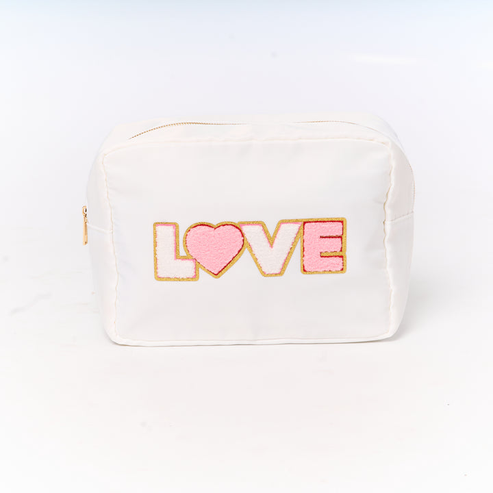 Nylon Pouches with LOVE & XOXO Glitter Chenille Patches