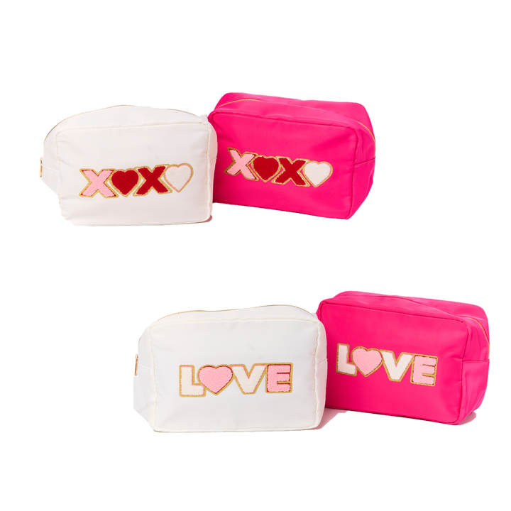 Nylon Pouches with LOVE & XOXO Glitter Chenille Patches