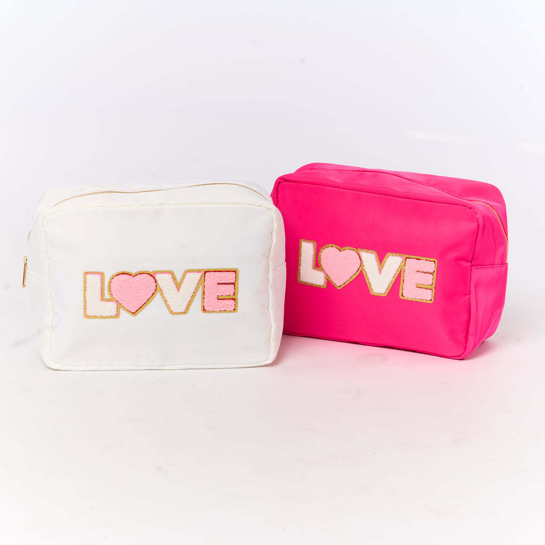 Nylon Pouches with LOVE & XOXO Glitter Chenille Patches
