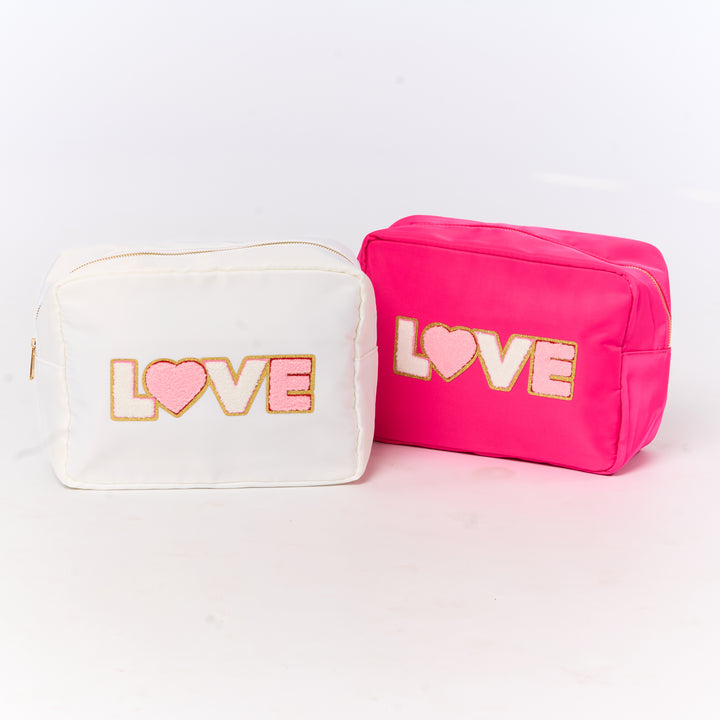 Nylon Pouches with LOVE & XOXO Glitter Chenille Patches