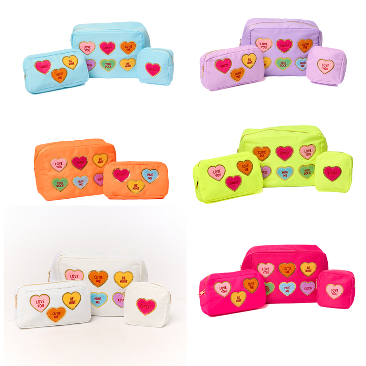 Nylon Pouches with Heart Conversation Patches Collection