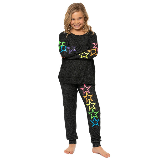 Girl's (8-14) Long Sleeve Hacchi Top with Neon Stars Screen