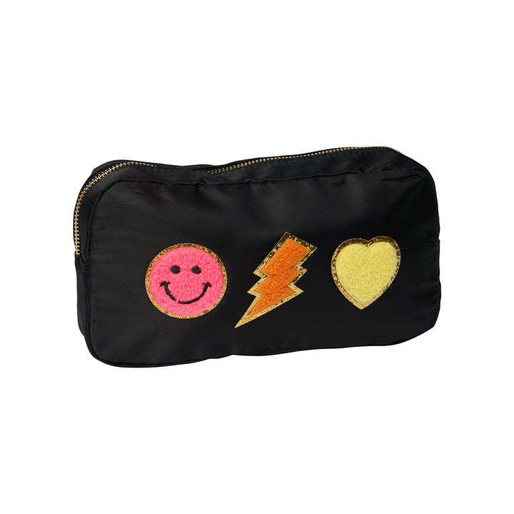 Nylon Pouches with Assorted Patches - Black