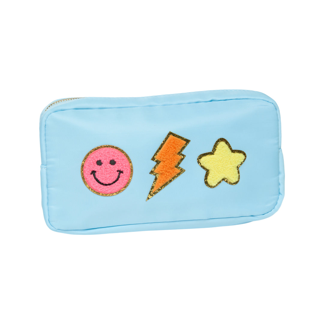 Nylon Pouches with Assorted Patches - Blue