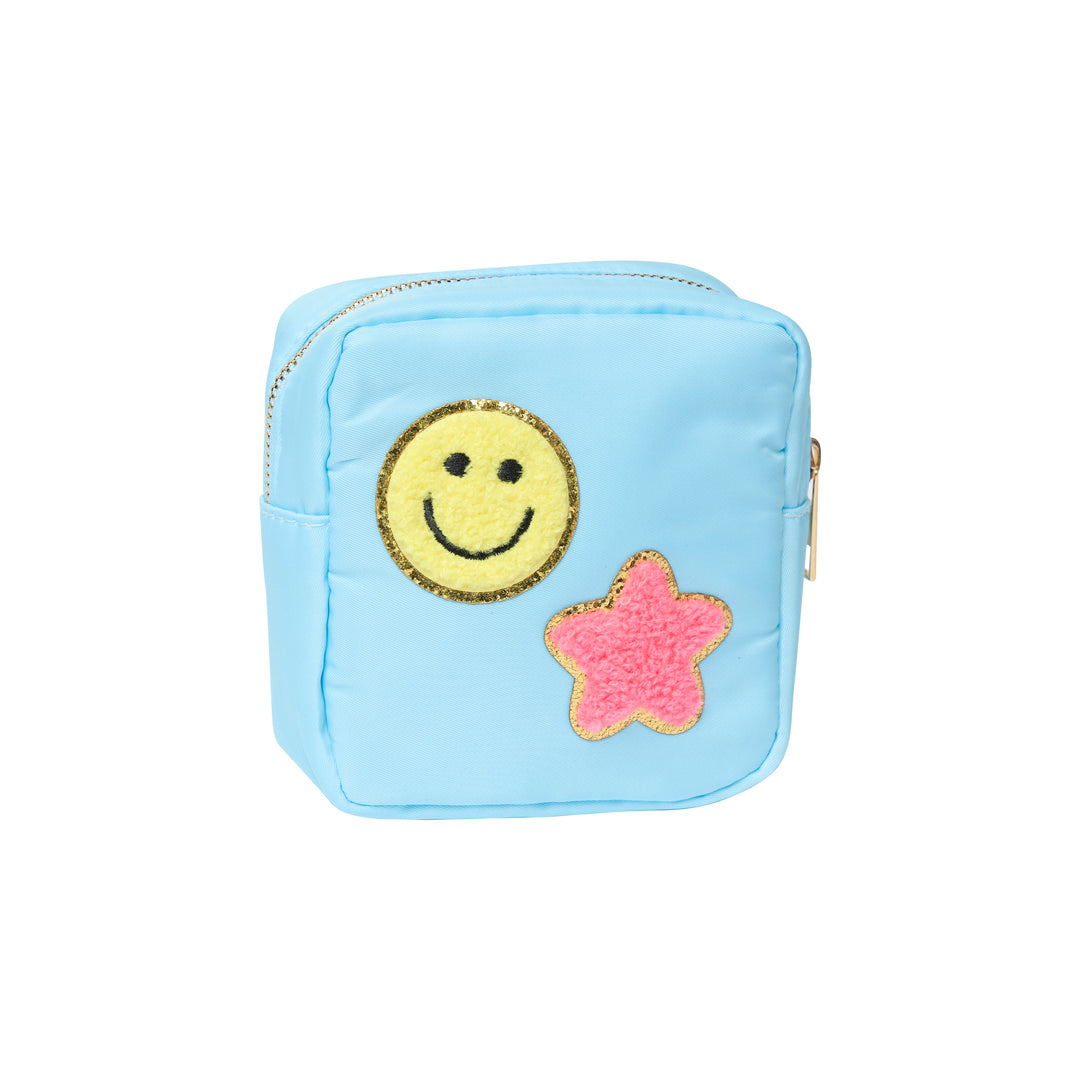 Nylon Pouches with Assorted Patches - Blue