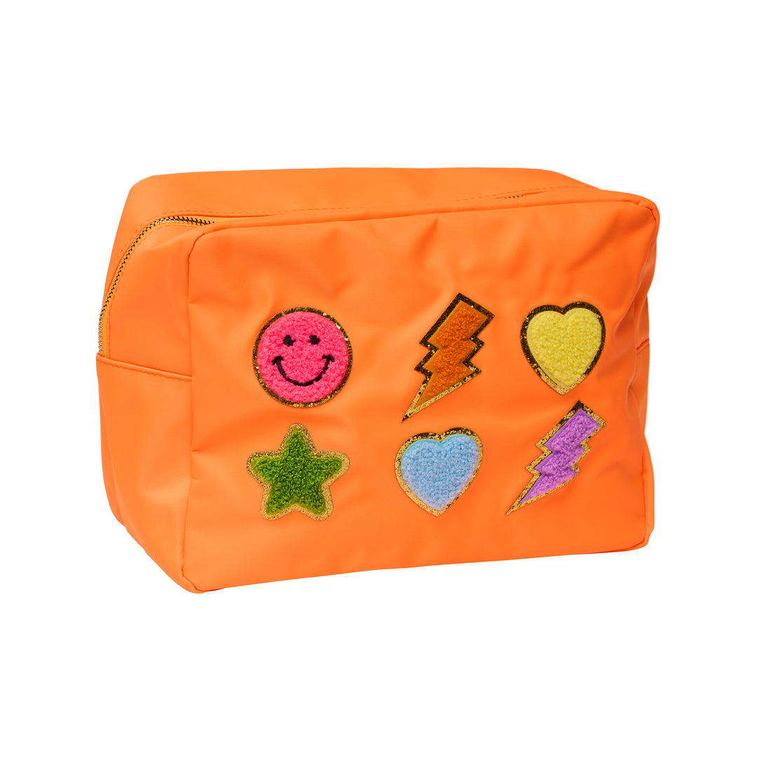 Nylon Pouches with Assorted Patches - Orange