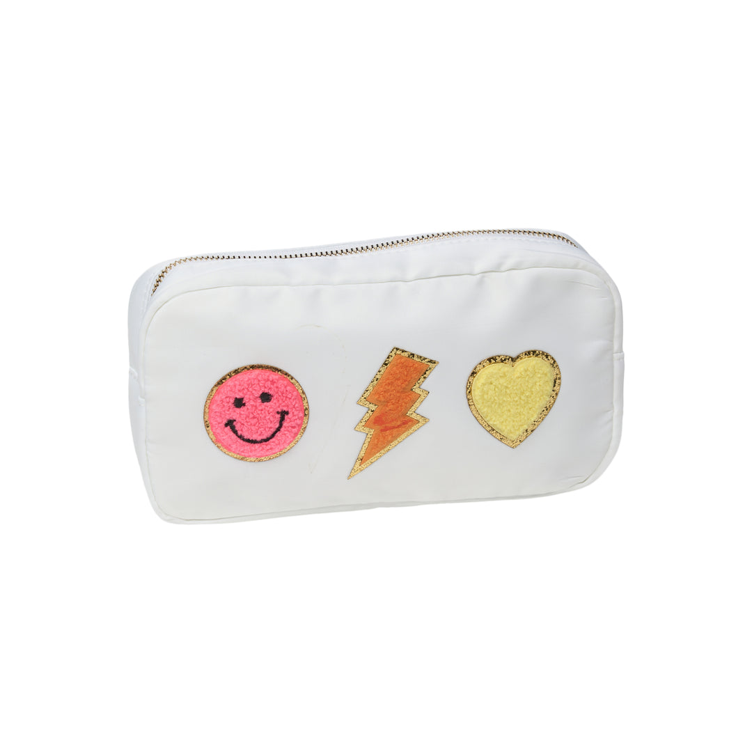 Nylon Pouches with Assorted Patches - White