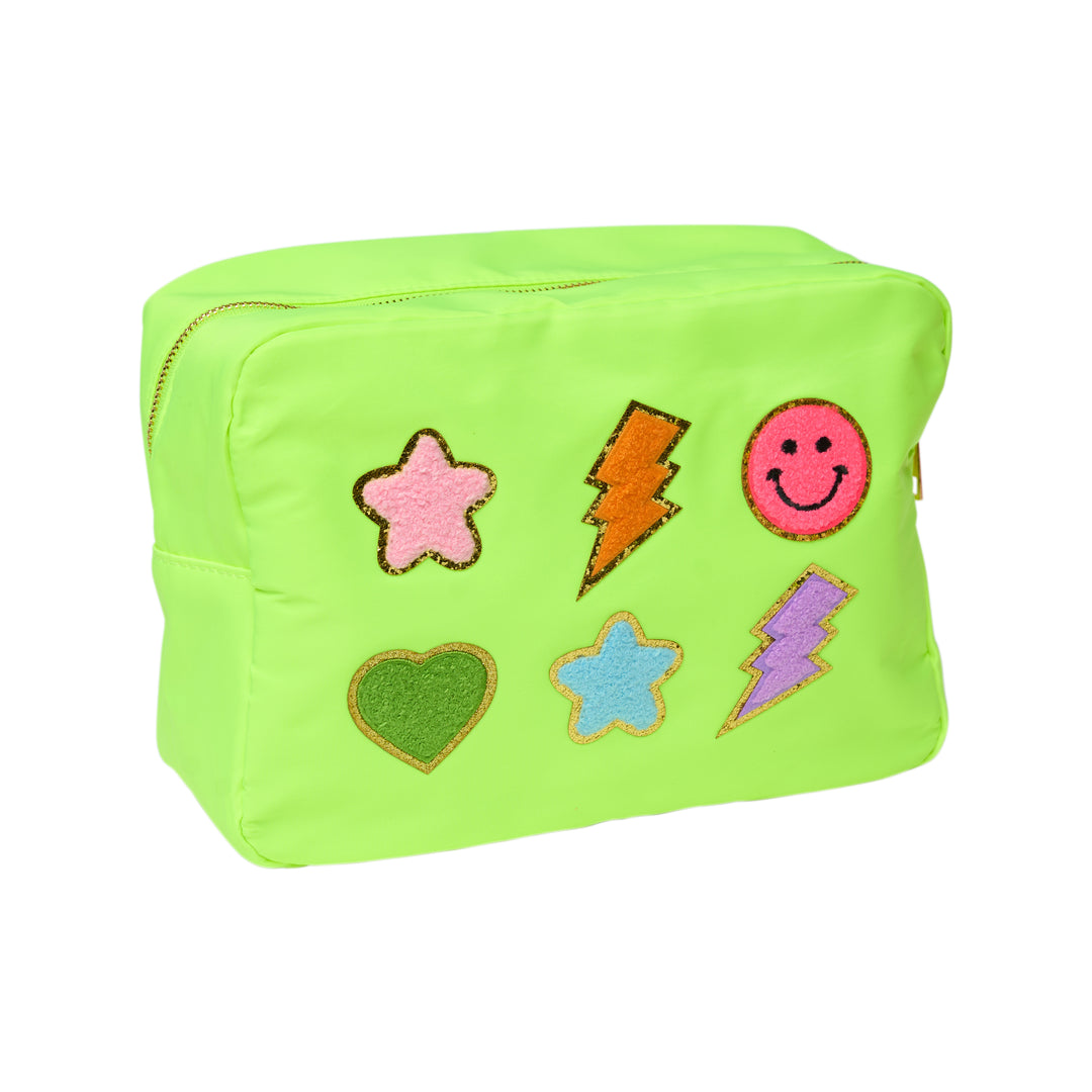 Nylon Pouches with Assorted Patches - Neon Yellow