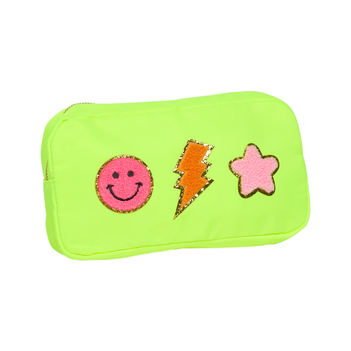 Nylon Pouches with Assorted Patches - Neon Yellow