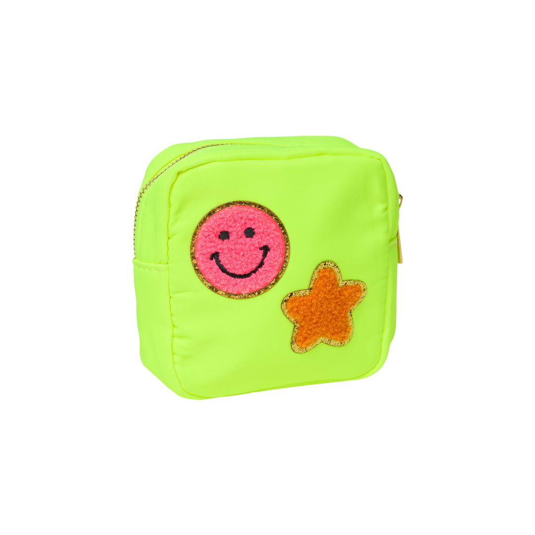Nylon Pouches with Assorted Patches - Neon Yellow