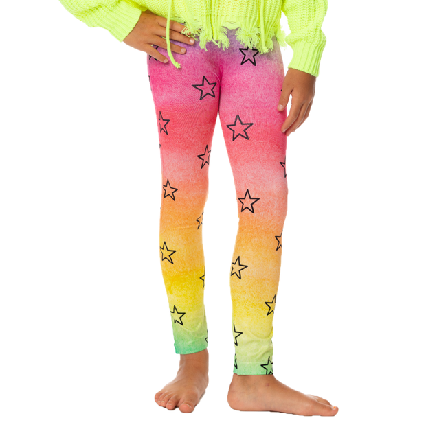 Girl's (7-10) Ombre Rainbow with Stars Leggings