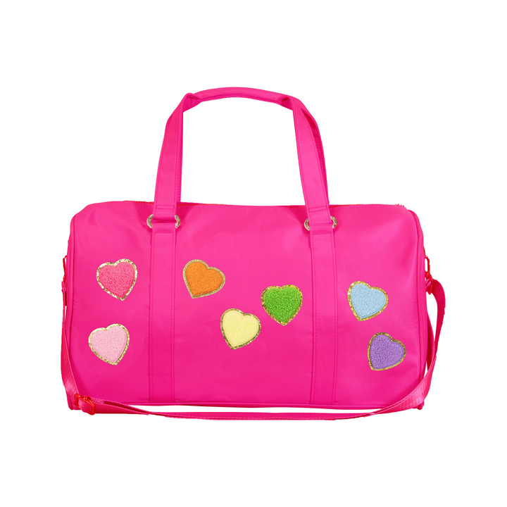 Nylon Duffel Bag w/ Assorted Heart Patches