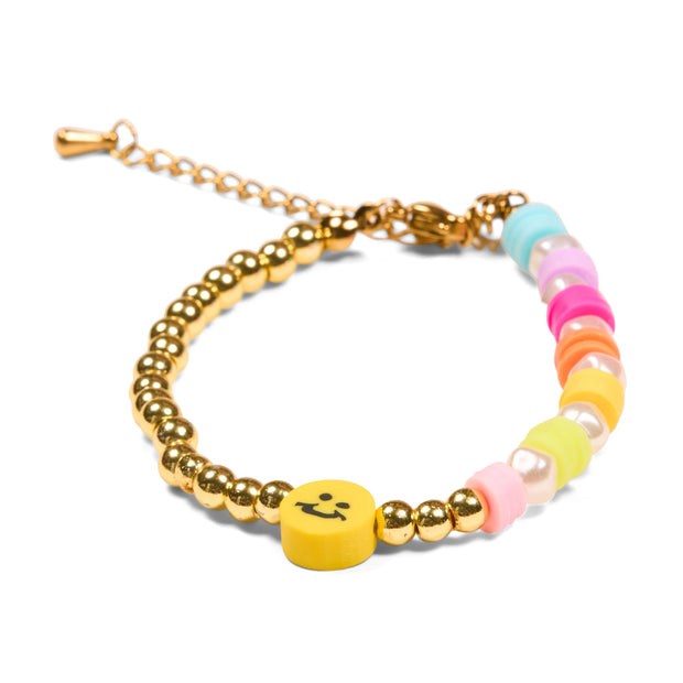 Pearl & Gold Beaded Smiley Face Bracelet