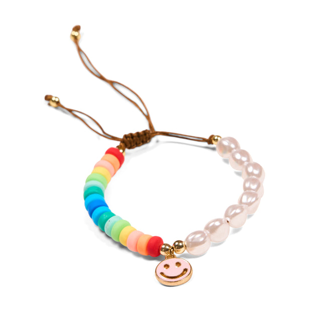 Pearl & Rainbow Beaded Smiley Face Bracelet