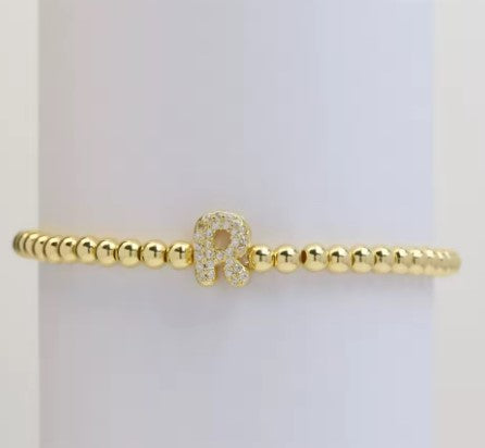 Gold Beaded with Letter Initial Bracelet
