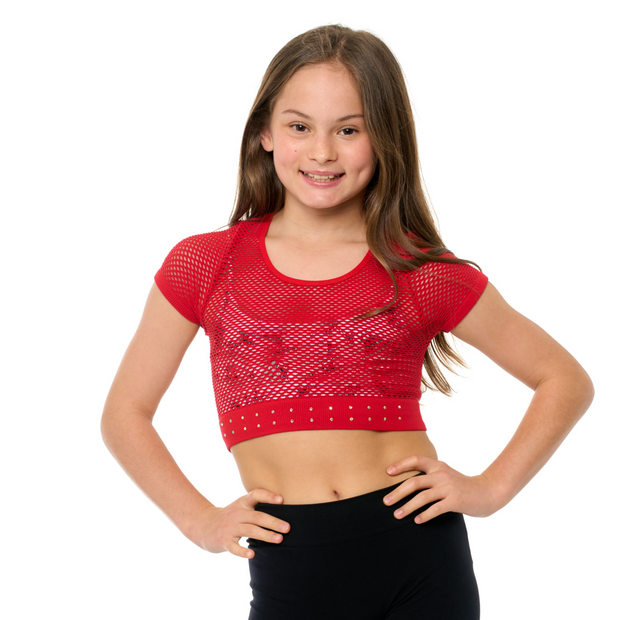 Girl's (8-14) Short Sleeve Cropped Mesh Top