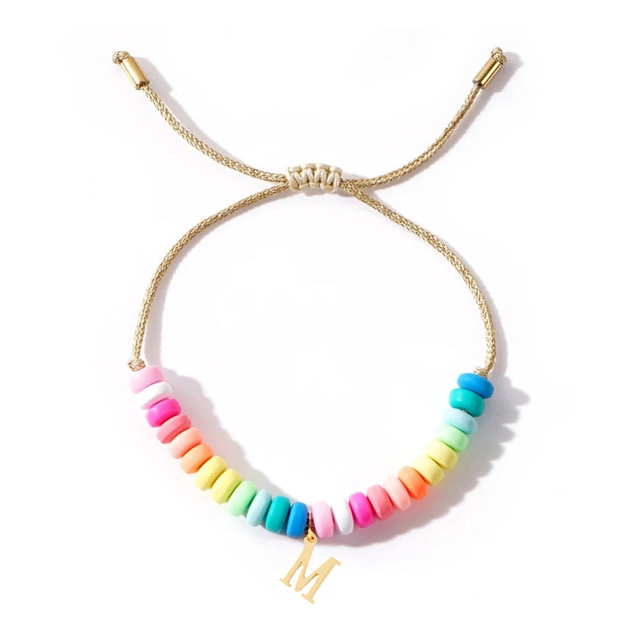Rainbow Beaded Bracelet with Gold Letter Initial