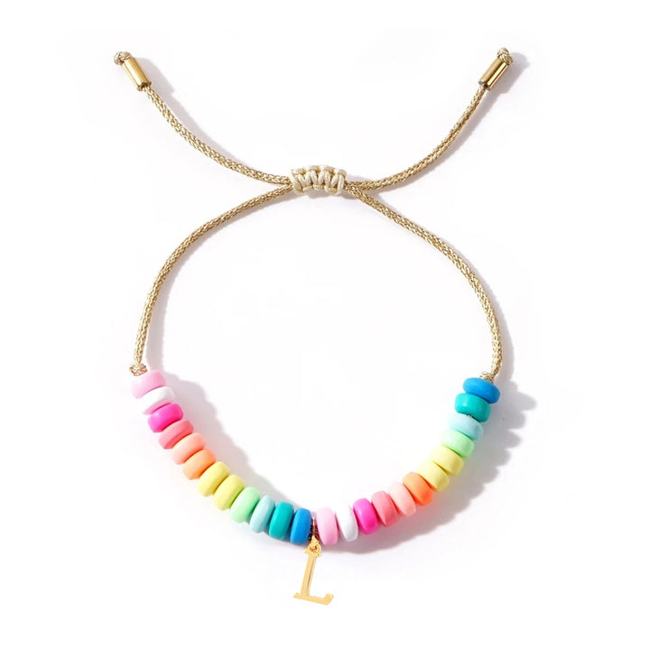 Rainbow Beaded Bracelet with Gold Letter Initial