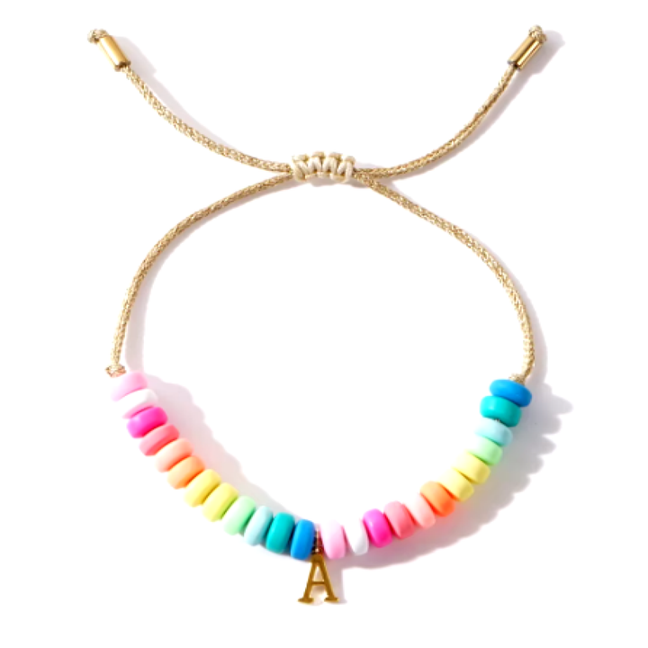 Rainbow Beaded Bracelet with Gold Letter Initial