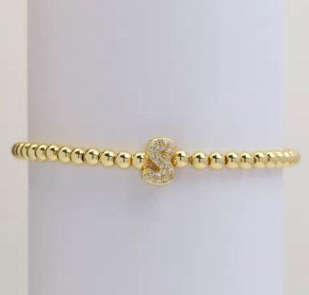 Gold Beaded with Letter Initial Bracelet