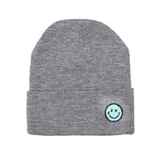 Solid Color Beanie with Smiley Face Patch