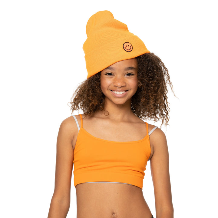 Solid Color Beanie with Smiley Face Patch