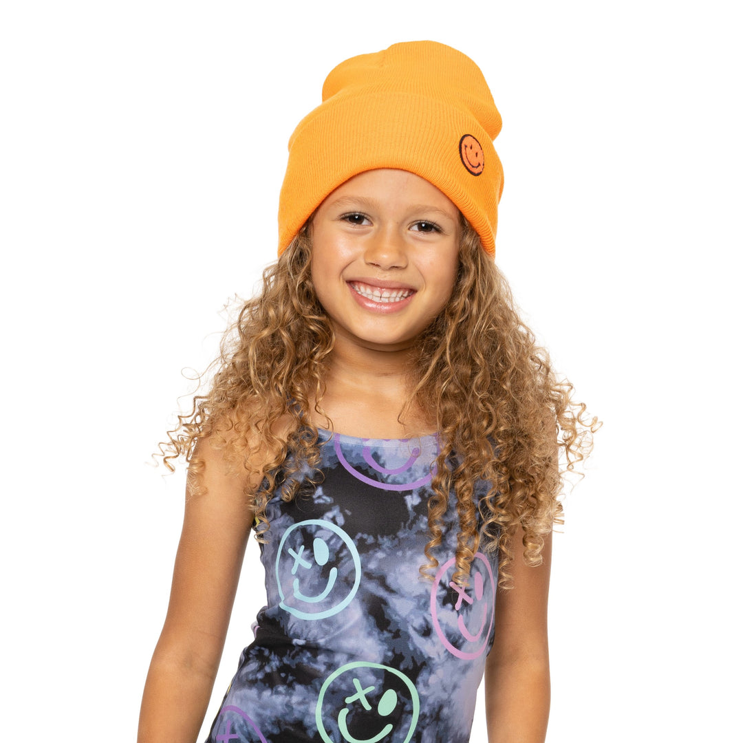 Solid Color Beanie with Smiley Face Patch