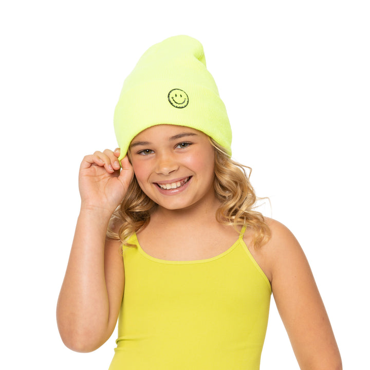 Solid Color Beanie with Smiley Face Patch