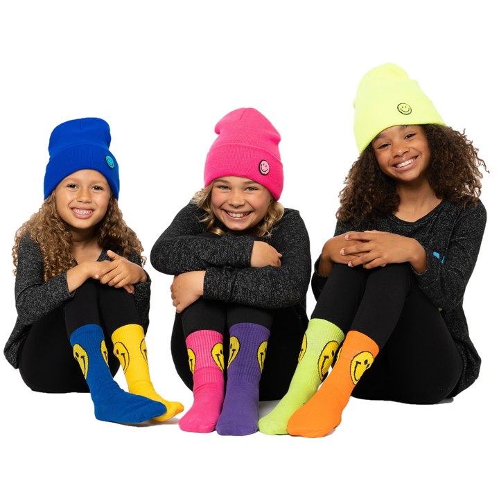 Solid Color Beanie with Smiley Face Patch