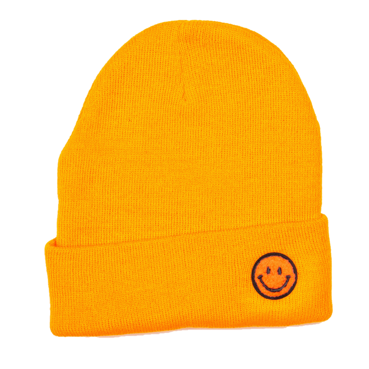 Solid Color Beanie with Smiley Face Patch
