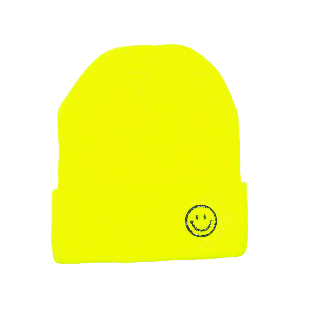 Solid Color Beanie with Smiley Face Patch