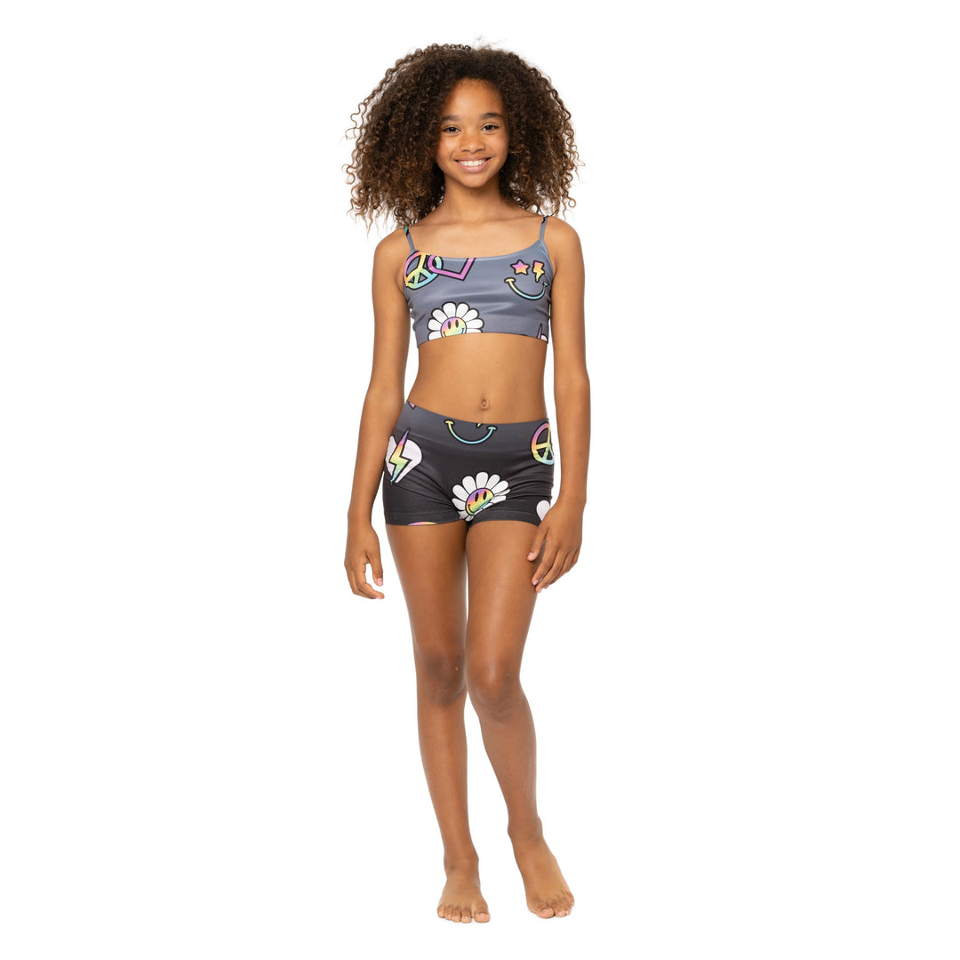 Girls (8-14) Scattered Icons on Black Ombre Background Bandeau Bra Cami
