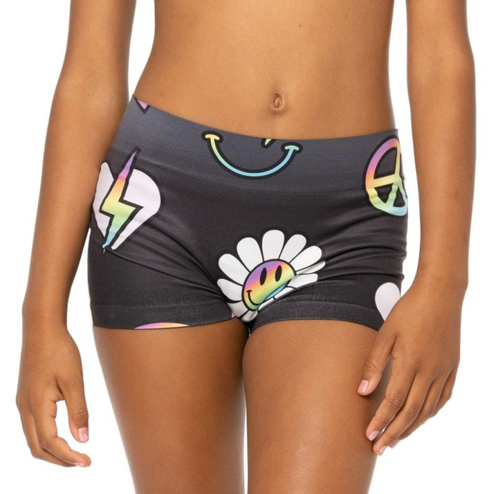 Little Girl's (4-7) Scattered Icons on Black Ombre background Boy Shorts