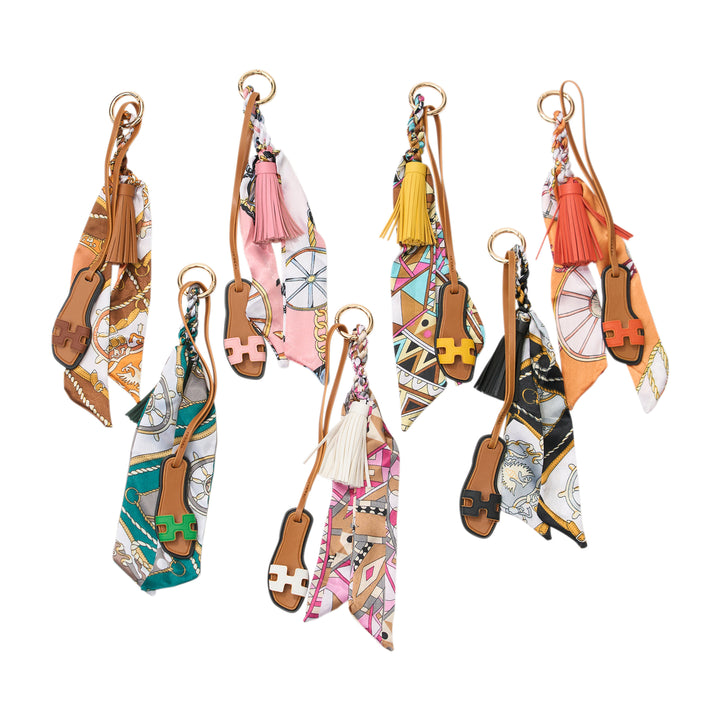 Faux Leather Designer Sandal w/ Twilly Scarf Bag Charms