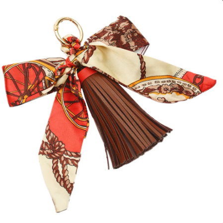 Faux Leather Tassel w/ Twilly Scarf Bag Charms - 8 colors