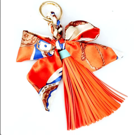 Faux Leather Tassel w/ Twilly Scarf Bag Charms - 8 colors