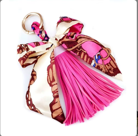 Faux Leather Tassel w/ Twilly Scarf Bag Charms - 8 colors