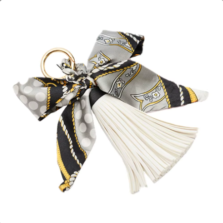 Faux Leather Tassel w/ Twilly Scarf Bag Charms - 8 colors