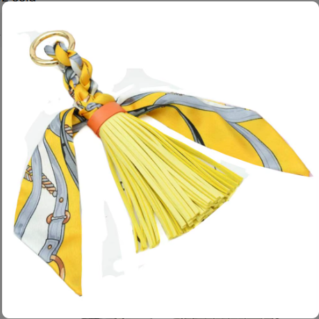 Faux Leather Tassel w/ Twilly Scarf Bag Charms - 8 colors