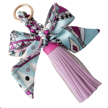 Faux Leather Tassel w/ Twilly Scarf Bag Charms - 8 colors