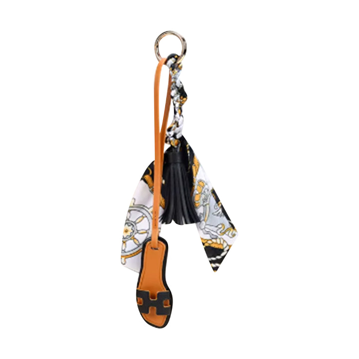 Faux Leather Designer Sandal w/ Twilly Scarf Bag Charms
