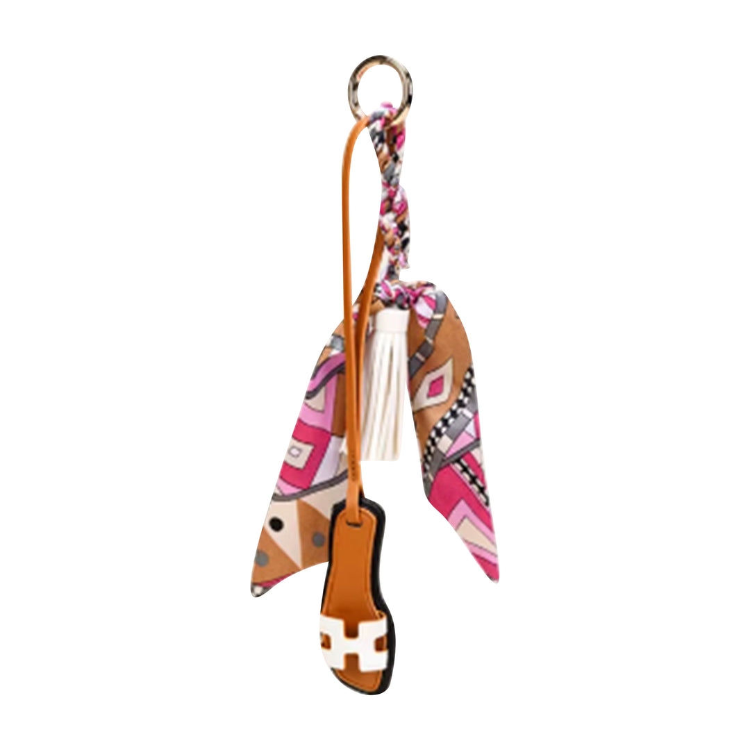 Faux Leather Designer Sandal w/ Twilly Scarf Bag Charms