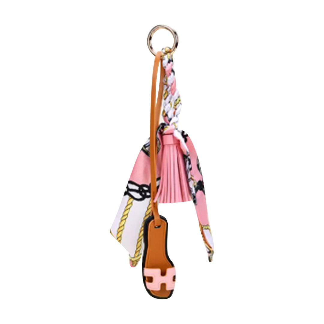 Faux Leather Designer Sandal w/ Twilly Scarf Bag Charms