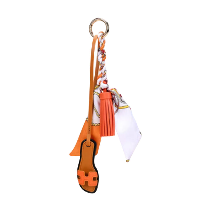Faux Leather Designer Sandal w/ Twilly Scarf Bag Charms
