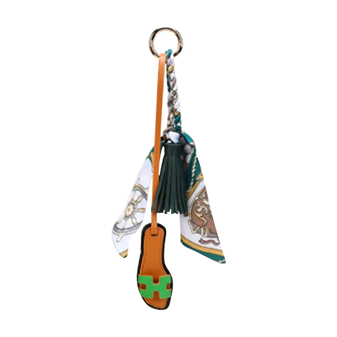 Faux Leather Designer Sandal w/ Twilly Scarf Bag Charms