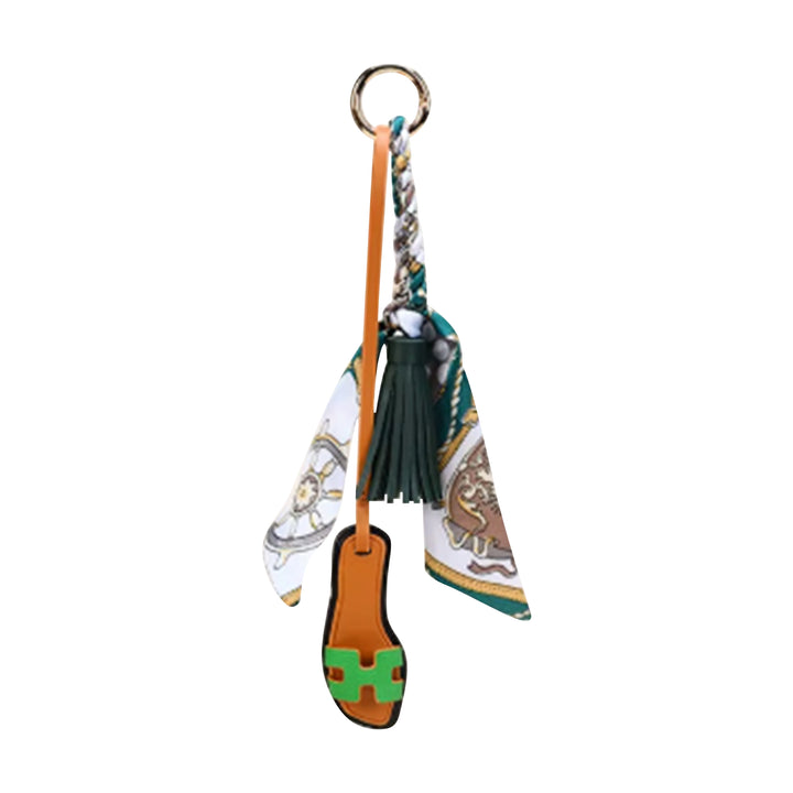 Faux Leather Designer Sandal w/ Twilly Scarf Bag Charms