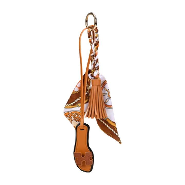 Faux Leather Designer Sandal w/ Twilly Scarf Bag Charms