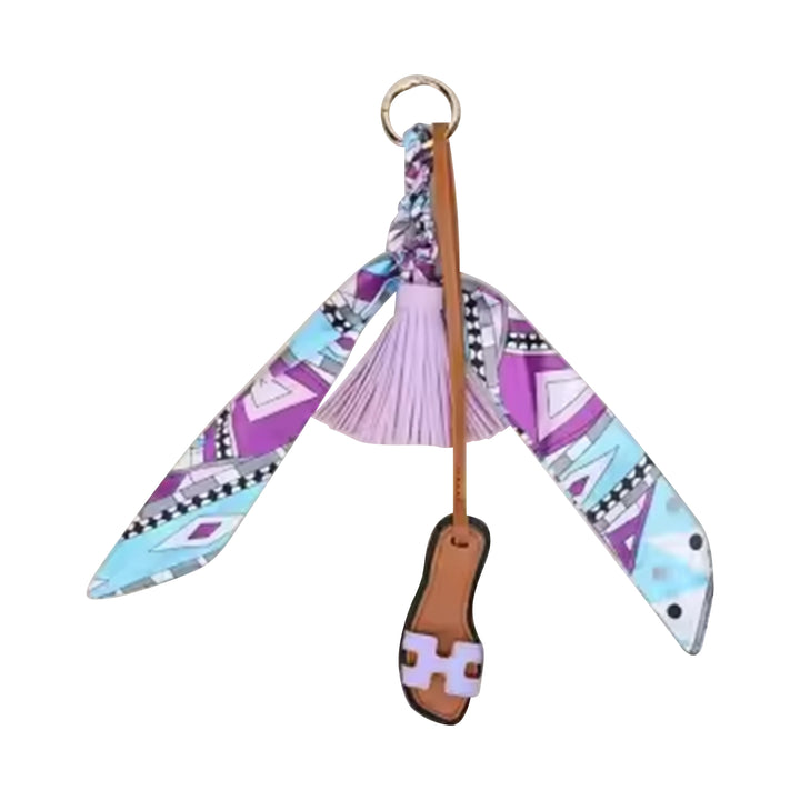 Faux Leather Designer Sandal w/ Twilly Scarf Bag Charms